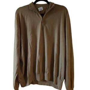 Tom James Quarter‎ Zip Sweater Mens XL Tan 100% Merino Wool Mock Neck Knit